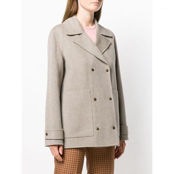 

women coat 2020 winter temperament commuter double-faced nylon coat loose double-breasted woolen1, Black