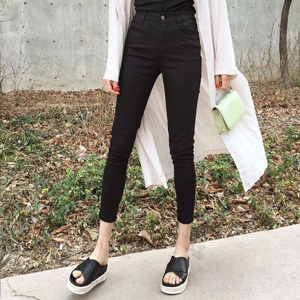 

spring and autumn black jeans women's new model show thin high waist elastic tight nine small feet eight pencil trousers, Blue
