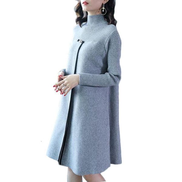 

knitted sweater dress female pullover new autumn winter half turtleneck knit jumper loose large size women sweater dress y240, Black;gray