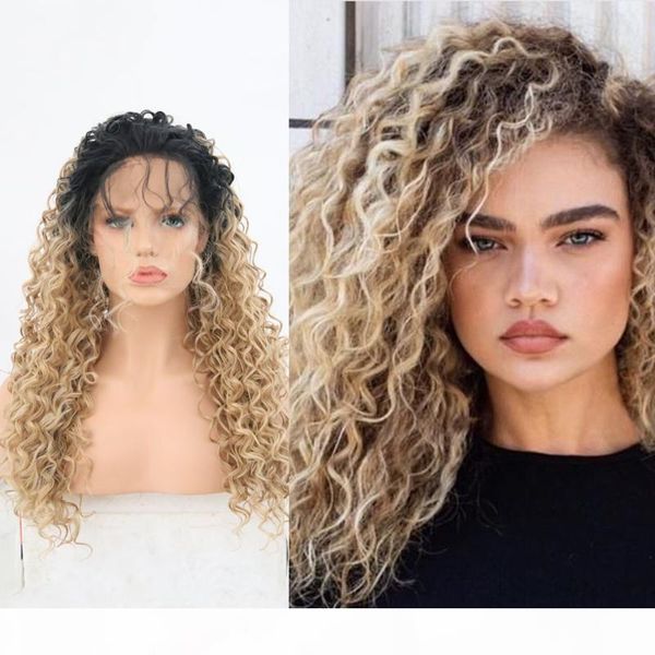 

charisma ombre blonde curly wig synthetic hair lace front wigs for black women cosplay costume heat resistant fiber daily use
