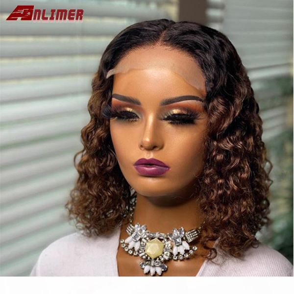 

ombre color short curly lace front human hair wigs with baby hair pre plucked brazilian 13x6 lace bob wig 150 density remy, Black