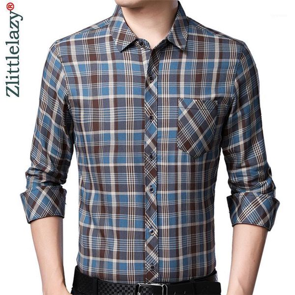 

2020 brand casual pocket plaid long sleeve slim fit men shirt streetwear social dress autumn shirts mens fashions jersey 923151, White;black