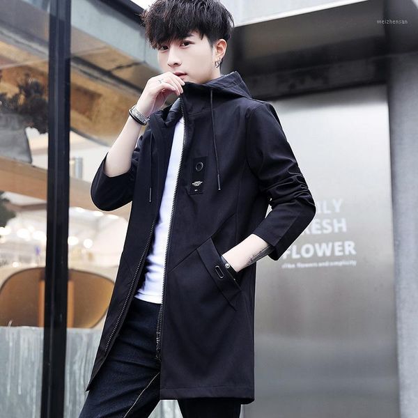 

mens jacket new spring men fashion slim casual jackets mid-length cotton windbreaker coat male hooded hip hop coat1, Black;brown