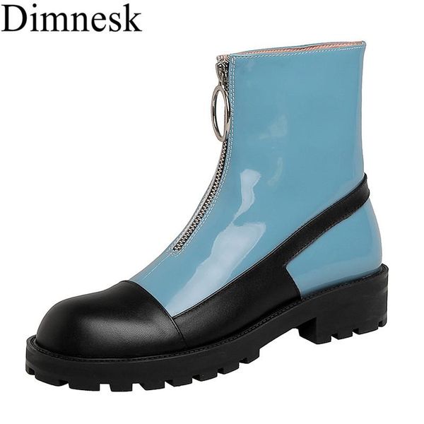 

thick sole round toe martin boots women flat mixed colors casual shoes autumn winter front zipper ankle boots zapatos mujer, Black