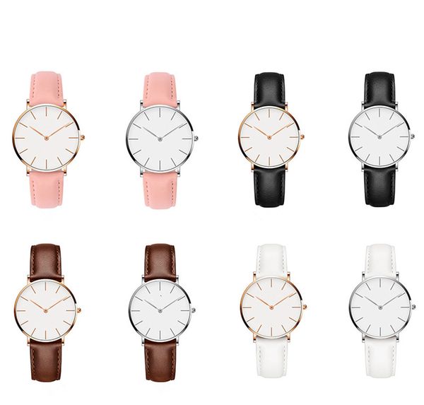 

watch 2020 quartz movement wrist watch fashion simple leather wristwatchs ladies waterproof wrist watchs thin watchs stitching strap three, Slivery;brown