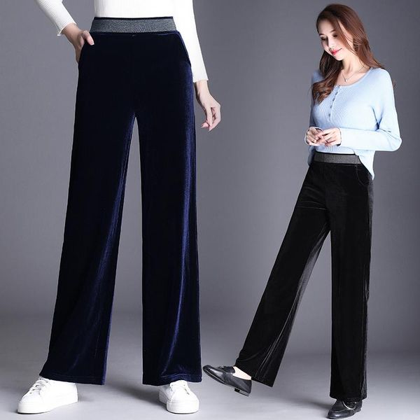 

high waist women pants autumn winter warm elastic loose wide leg pant vintage casual woman velvet trouser plus size 5xl 6xl, Black;white