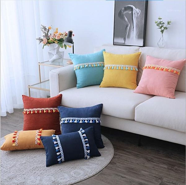 

yellow blue navy colorful tassels cushion cover stripe decoration home deco pillow cover lumber pillow case 45x45cm/30x50cm1