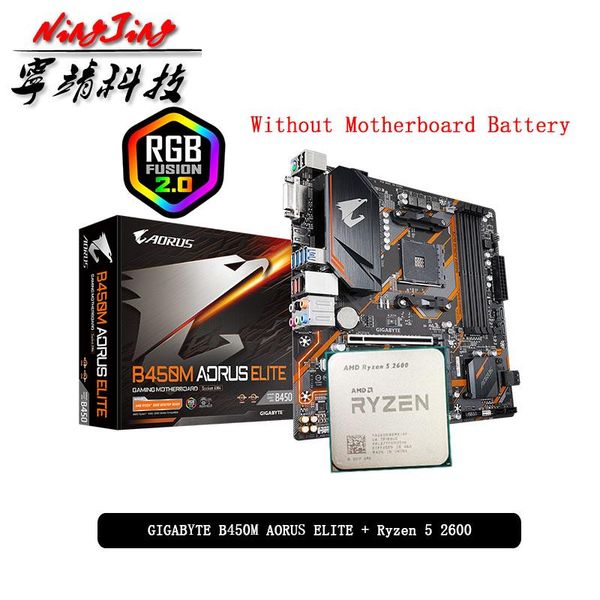 

amd ryzen 5 2600 r5 2600 cpu + ga b450m aorus elite motherboard suit socket am4 all new but without cooler