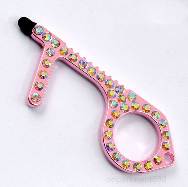 

a-metal safety touchless buttons zinc alloy diamond edc hygiene hand contactless door opener with silicone heads owf2126