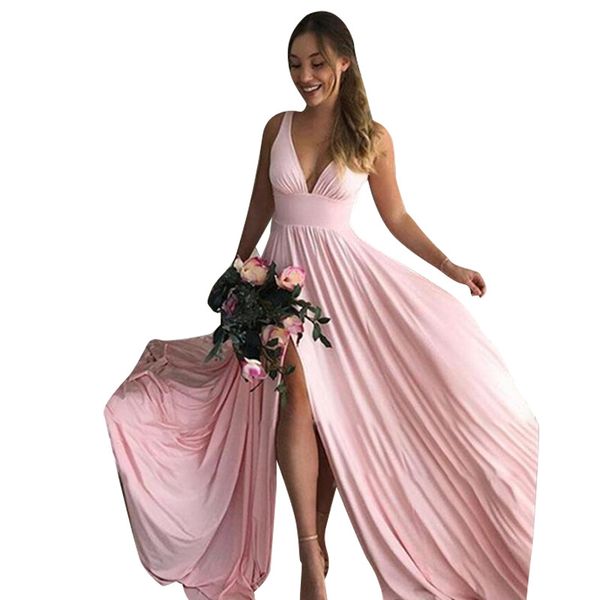

new pink deep v slit dress slim evening dress wedding dress, Black