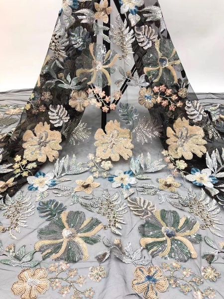 

ribbon french sequins embroidered tulle lace fabric african 2021 dress d36291, Pink;blue