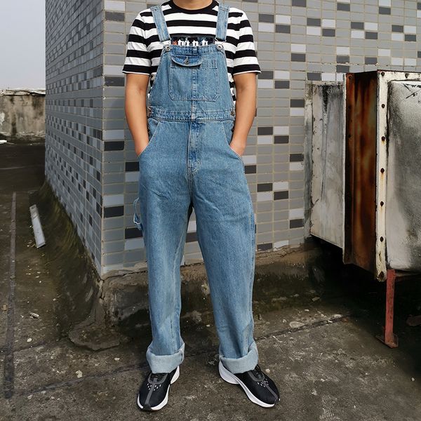 

2020 bibs sling denim bib casual male workwear long leg pants yu00, Blue