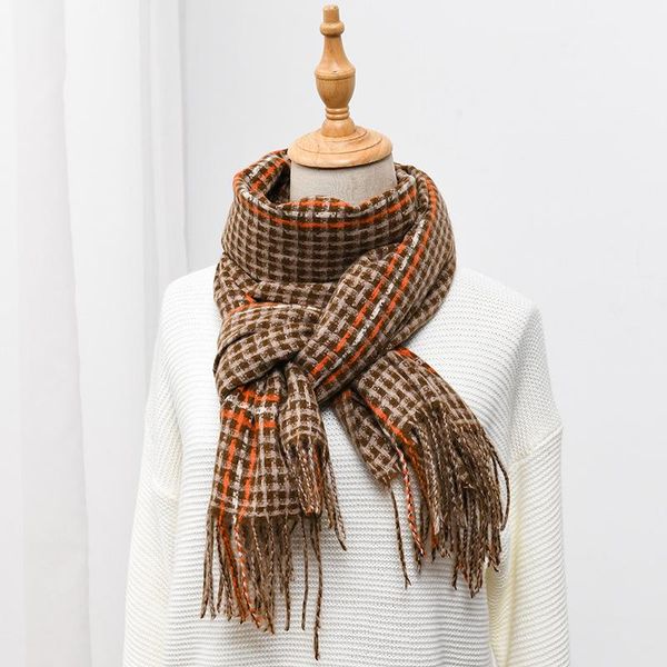 

ouoi осень и зима женщины новой имитации кашемир шарф тепло кисточка шаль тепло проложенная роскошь bib цветой сетки шарфа, Blue;gray