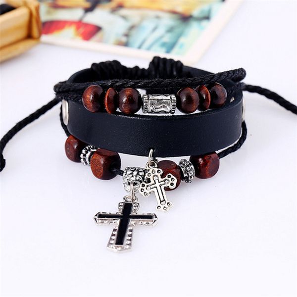 Novos Homens Mulheres Punk Handmade Moda Corda Corda Cruz Trançado Pulseira Pulseira Pulseira Cuff Bangle Frete Grátis