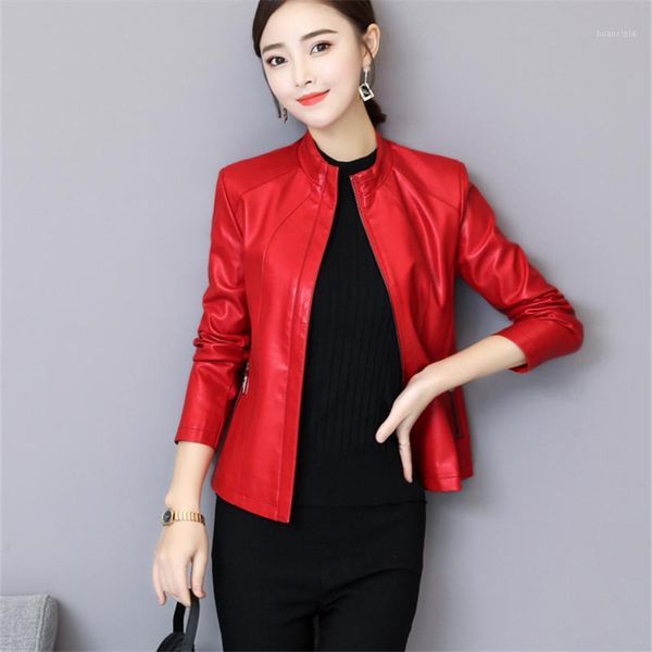 

2020 spring and autumn fashion small leather women's short jacket new slim large size jacket leather h001401, Black