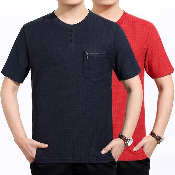 

summer new elderly short sleeve t-shirt men's middle-aged men's casual jacket crew neck half sleeve t-shirts1, White;black
