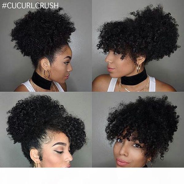 

100 human kinky curly bang ponytail extension women short kinky curly ponytail hairpiece 10-20inch 1pcs 120g, Black
