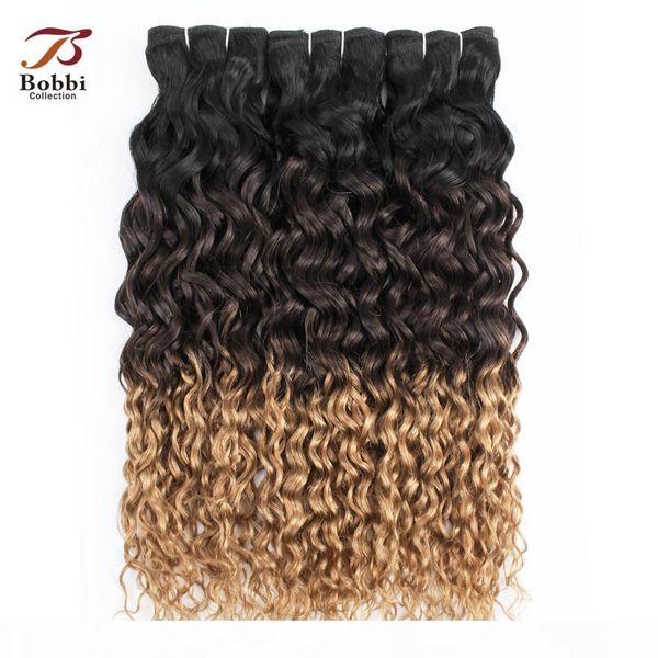

8a brazilian ombre blonde water wave hair weave bundles 1b 4 27 three tone 12-24 inch 3 4 pieces remy human hair extensions, Black