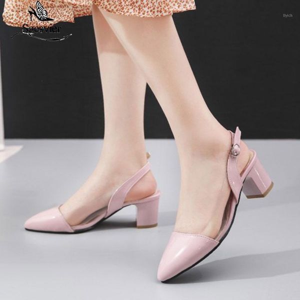 

dress shoes sgesvier summer 2021 block chunky high heels ladies sandals office career black pink transparent slingbacks women g4301