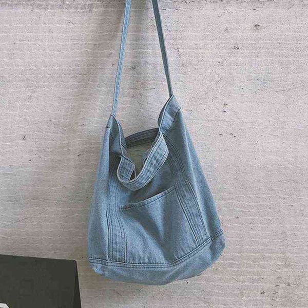 

denim slouch bag casual jean fabric handbag leisure korean style fashion japanese fashion messenger handle bag y220304