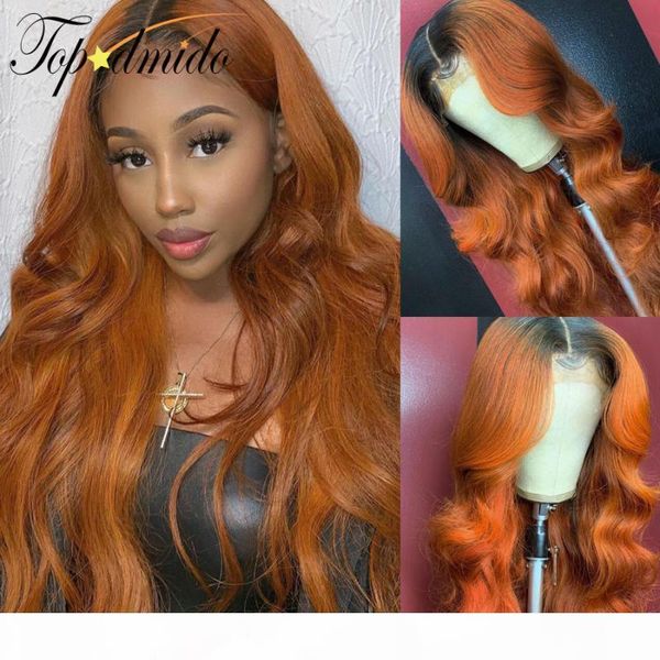 

dmido ombre color 13x6 lace front wig with baby hair orange red color brazilian remy human hair wigs body wave lace wigs, Black;brown