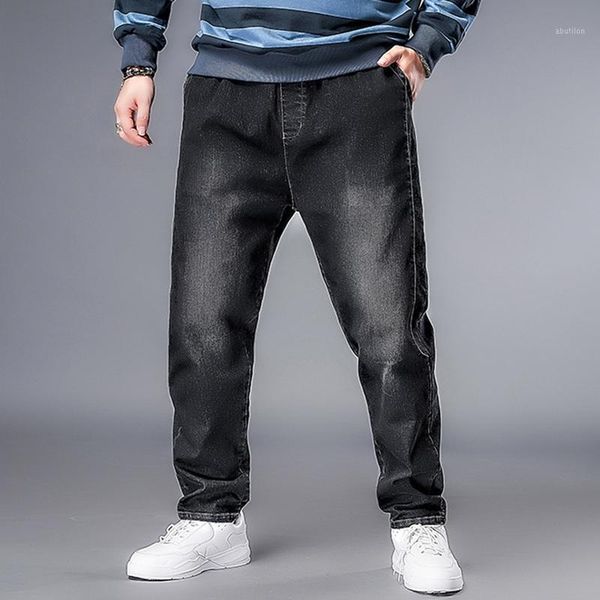 

men's jeans casual jogging denim drawstring elastic waist wrinkled feet harem pants retro motorcycle plus size pants1, Blue