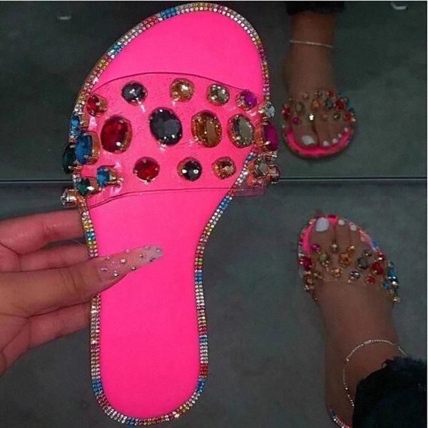 

women summer slippers female fashion crystal women's comfortable beach shoes 2020 woman outdoor flats ladies slides plus size 41 #dj4p, Black
