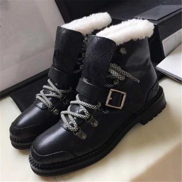 

sheep wool snow boots lace-up short boots snap splice martin non-slip platform evelator winter women's shoes, Black