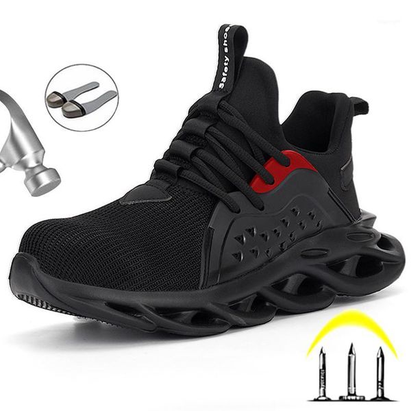 

boots safety shoes men's anti-smashing work male sneakers breathable men light 20211, Black