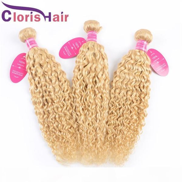 

shiny blonde raw virgin indian water wave human hair extensions 3pcs deals color 613 platinum blonde wet and wavy natural hair weave bundles, Black