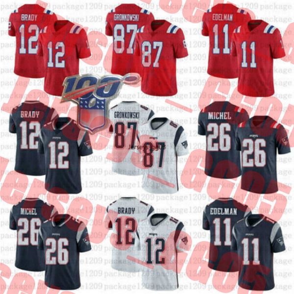 

mens new england patriots 12 tom brady jersey 11 julian edelman nfl 87 rob gronkowski jersey 26 sony michel football jerseys, Black