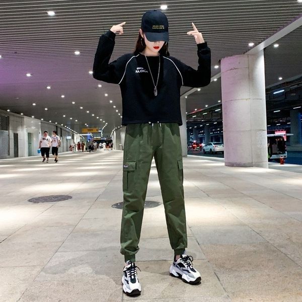 

funnh women's waist loose bf new korean style casual suit for women2020 autumn cotton ankle-tied slimming high overalls french overalls, Gray
