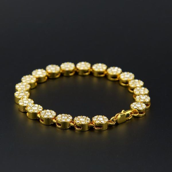 

hip hop bling rhinestone bracelets men's 1 row round iced out chain bangle for women rapper fashion jewelry gift, Black