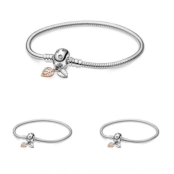 

c37te panjia s925 diy rose bracelet pure silver diy beaded hanging silver snake bone chain bracelet fallen leaves gold string beads new acce, Golden;silver