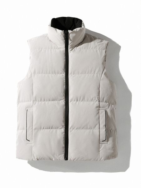 

men slant pocket zip-up puffer gilet r6do#, Black;brown