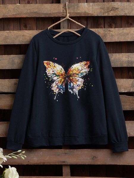 

emery rose butterfly & splattered paint print pullover l3oq#, White;black