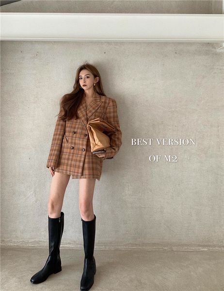 

sunset tone plaid suit dress, White;black