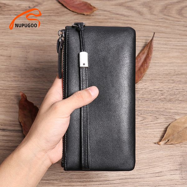 

casual men long wallet genuine leather male phone clutch bag credit card holder wallet small coin purse mini bag for man nupugoo c1223, Red;black