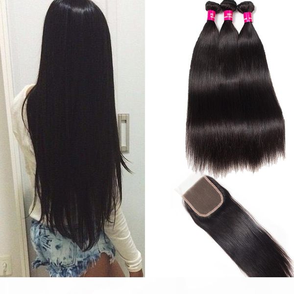 

brazilian virgin hair straight 3 bundles with lace closure 100% unprocessed brazilian peruvian malaysian indian straight human hair wefts, Black;brown