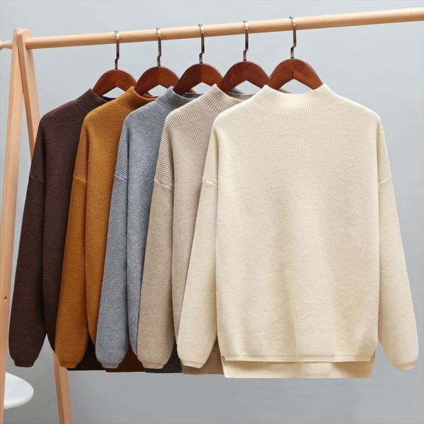 

autumn winter oversized turtleneck women sweater high low lem loose knitted pullovers pull femme soft jumper jersey, White;black