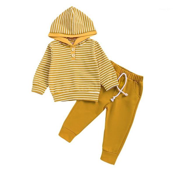 

fall winter baby stripe print hooded cotton sweatshirt + pants 2pcs set infant newborn boys girls clothes outfit 1-5t1, White