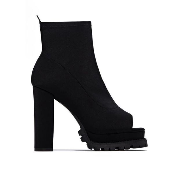 

factory wholesale spring new explosion style women's zipper color platform high heel platform high heel open toe low boots, Black