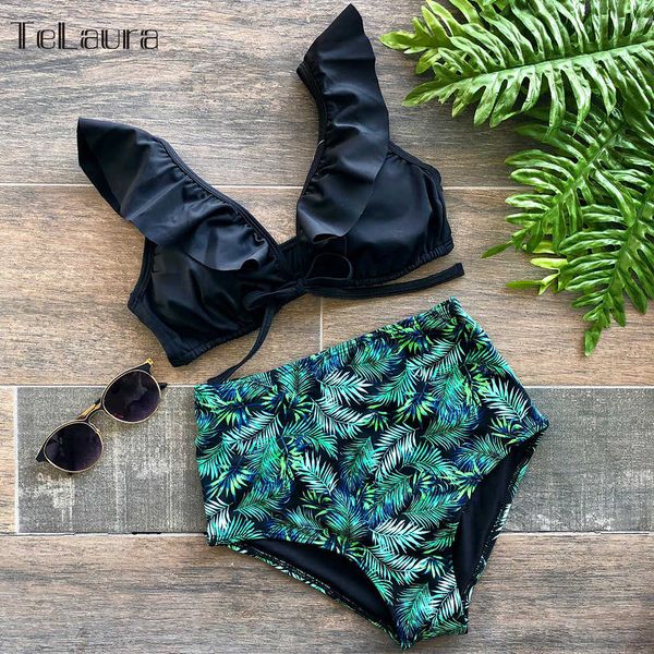 

2020 new swimwear women swimsuit ruffle bikini push up bikinis women biquini swimwear women swimsuit summer beach wear female, Black
