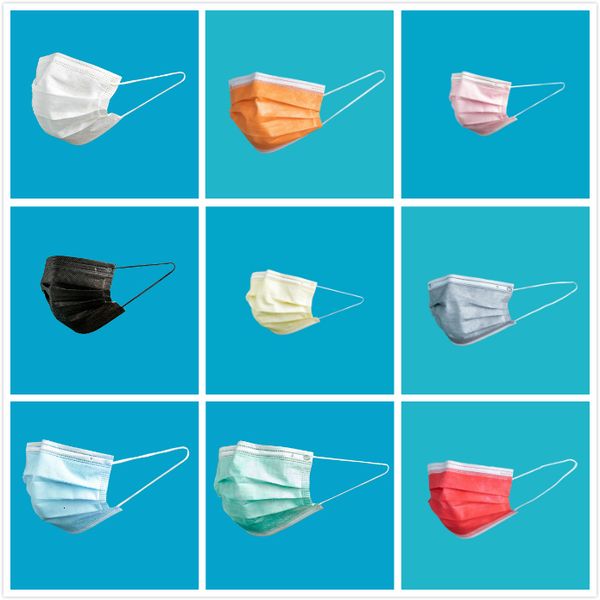 

mask disposable colorful face 3 layer balck gray pink dust mouth masks cover 3-ply non-woven 1000pcs