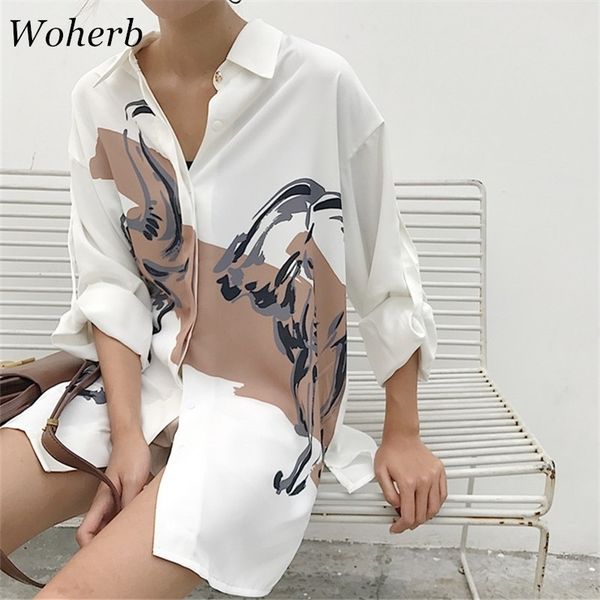

woherb oversized shirt printed vintage long sleeve blouse women fashion streetwear female casual loose korean blusas 74413 y200402, White