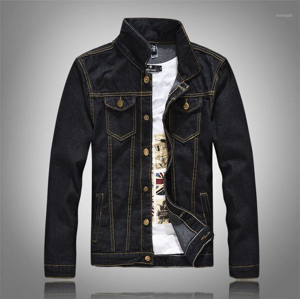 

european american men jacket classic men black denim jacket luxury outerwear & coats for blue denim slim1, Black;brown