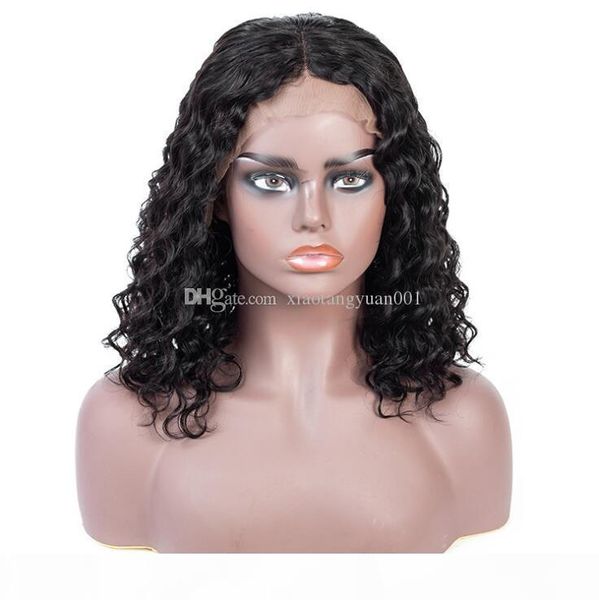 

deep wave human hair wigs 8"-16" women bob lace front wigs 13*4 hair wigs europe africa fashion full hand weaving natural color, Black;brown