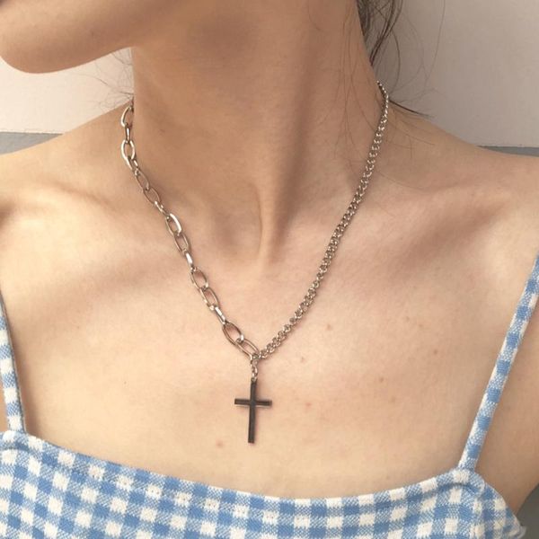 

sweet super fairy popular asymmetric cross necklace cold versatile men and women unique individuality for party, Silver
