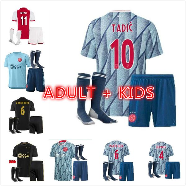 

50th 20 21 ajax fc soccer jersey de jong tadic de ligt ziyech van beek neres and kids thailand 2019 2020 2021 football jersey, Black;yellow