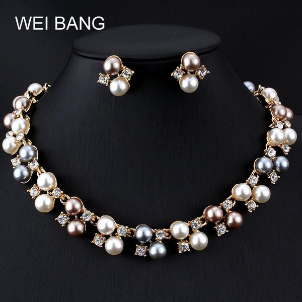 

earrings & necklace women jewelry sets pearl gold color set rhinestone gift for party 2021, Silver